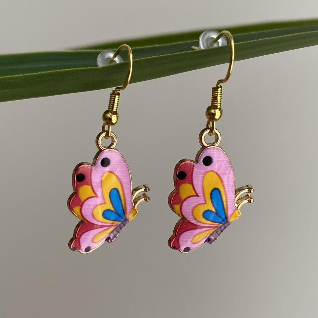 Pink Blue Yellow Red Butterfly Enamel Dangle