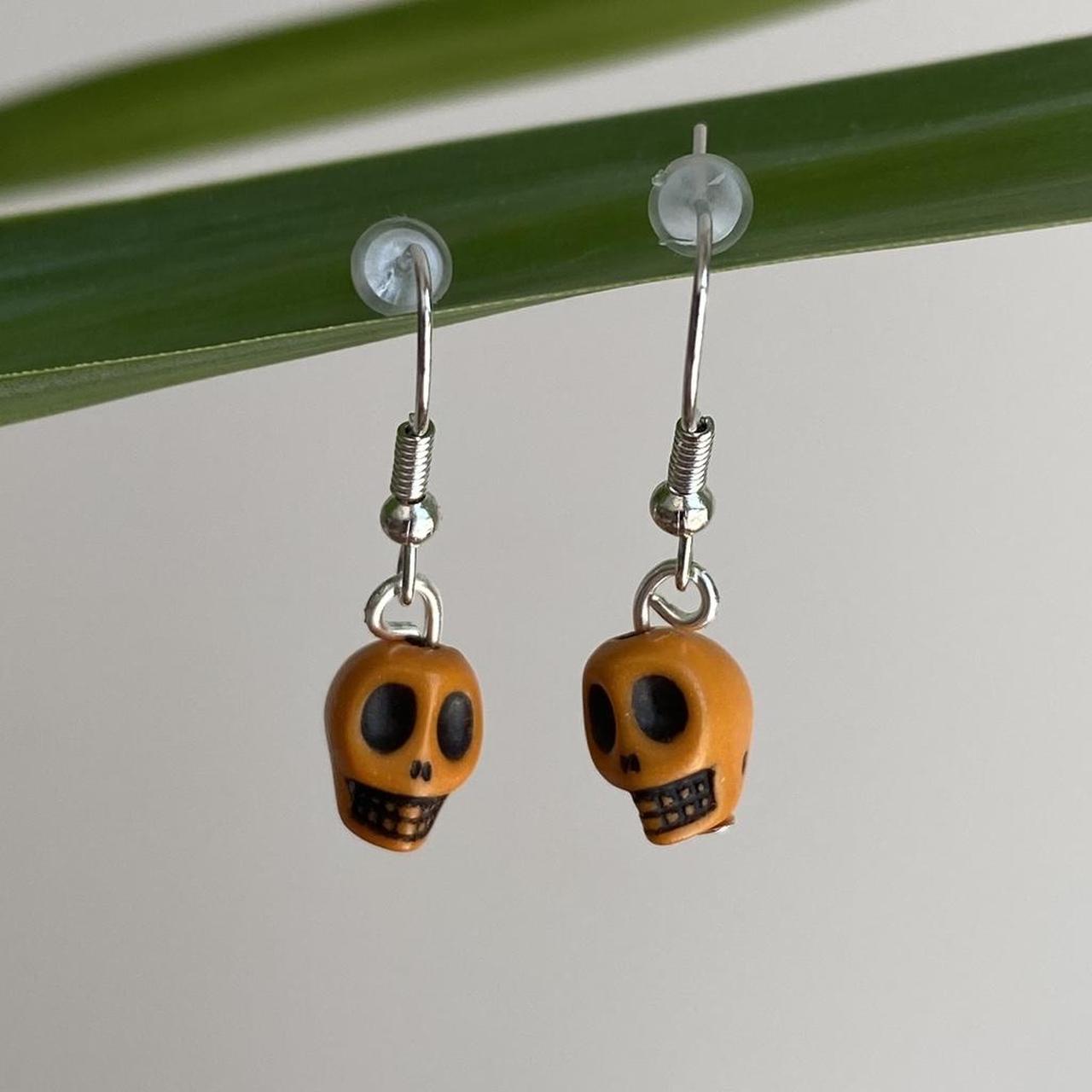 Cinco De Mayo Orange And Black Skull Dangle Earrings