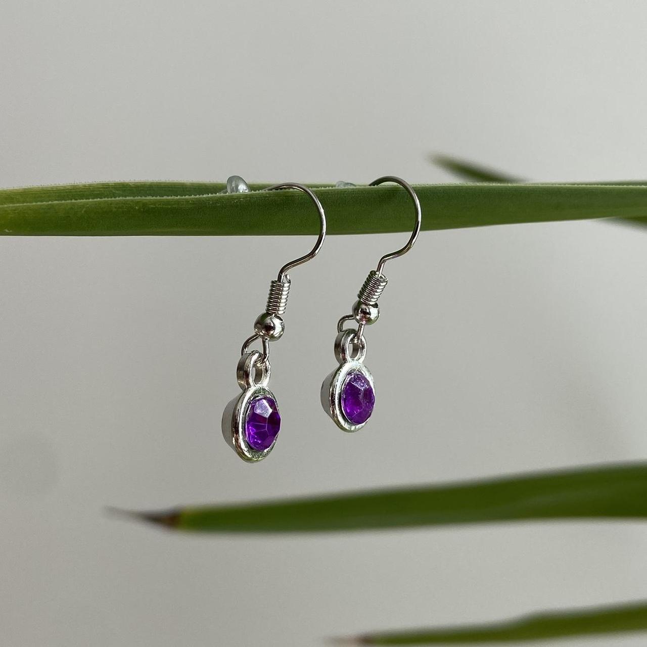 Purple Gem Dangle Earrings Silver Accents Hand - Image 4