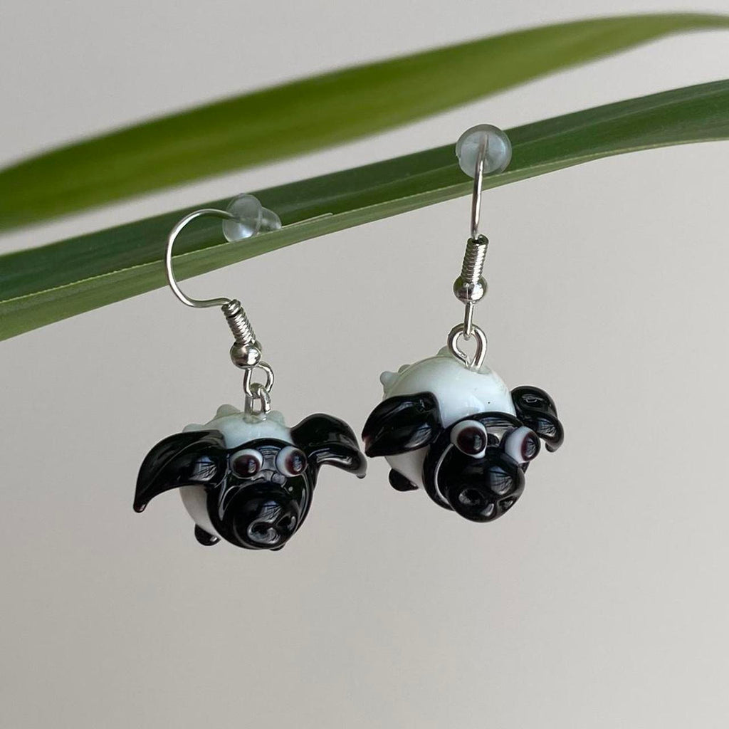 White Sheep Lamb Glass Dangle Earrings With Silver - Image 5