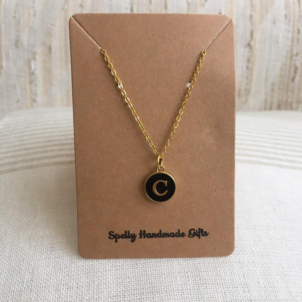 Letter C Initial Black Enamel Pendant Chain - Image 3