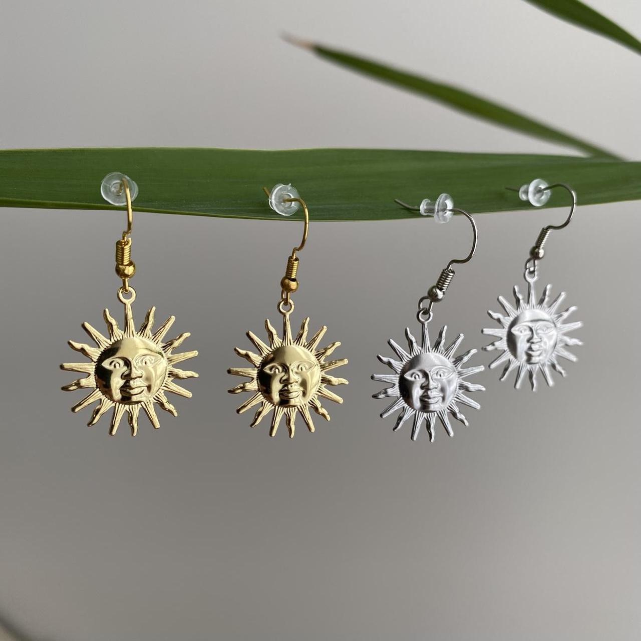 Silver Rising Sun Dangle Stud Earrings Also - Image 3
