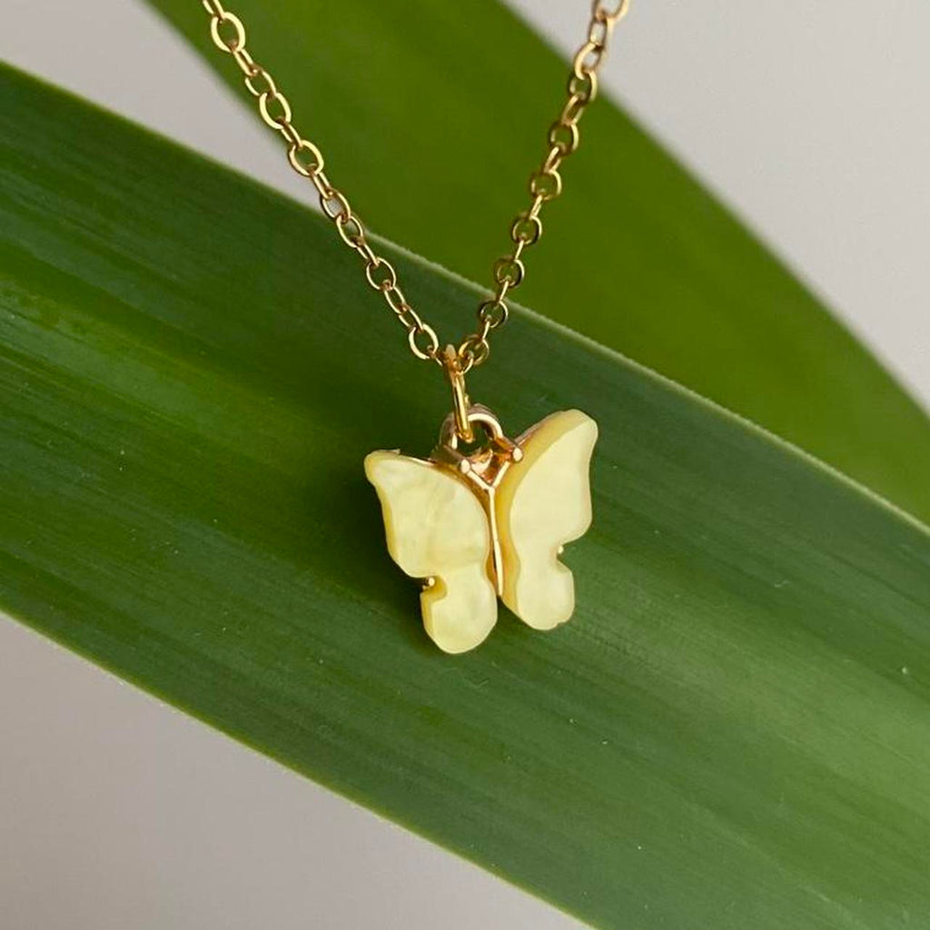 Yellow Butterfly Pendant Chain Necklace With Gold - Image 3