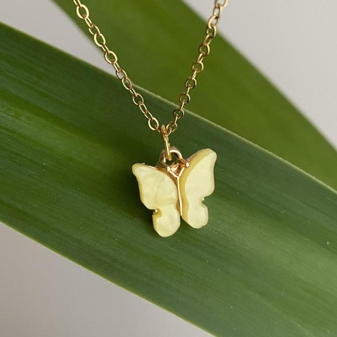 Yellow Butterfly Pendant Chain Necklace With Gold - Image 3