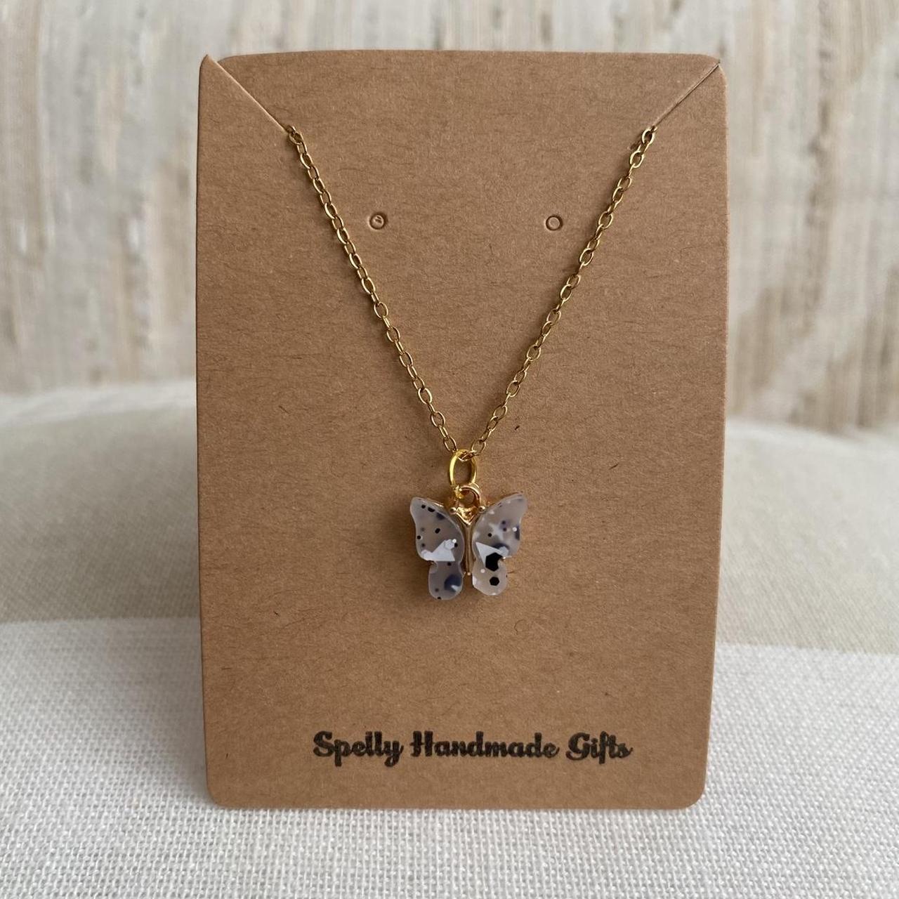 White And Black Speckled Clear Butterfly Pendant - Image 3