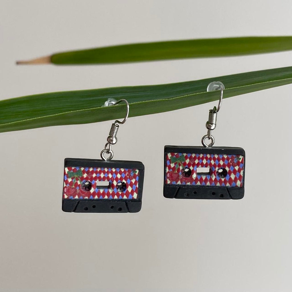 Black Vintage Music Cassette Tape Dangle Earrings - Image 2