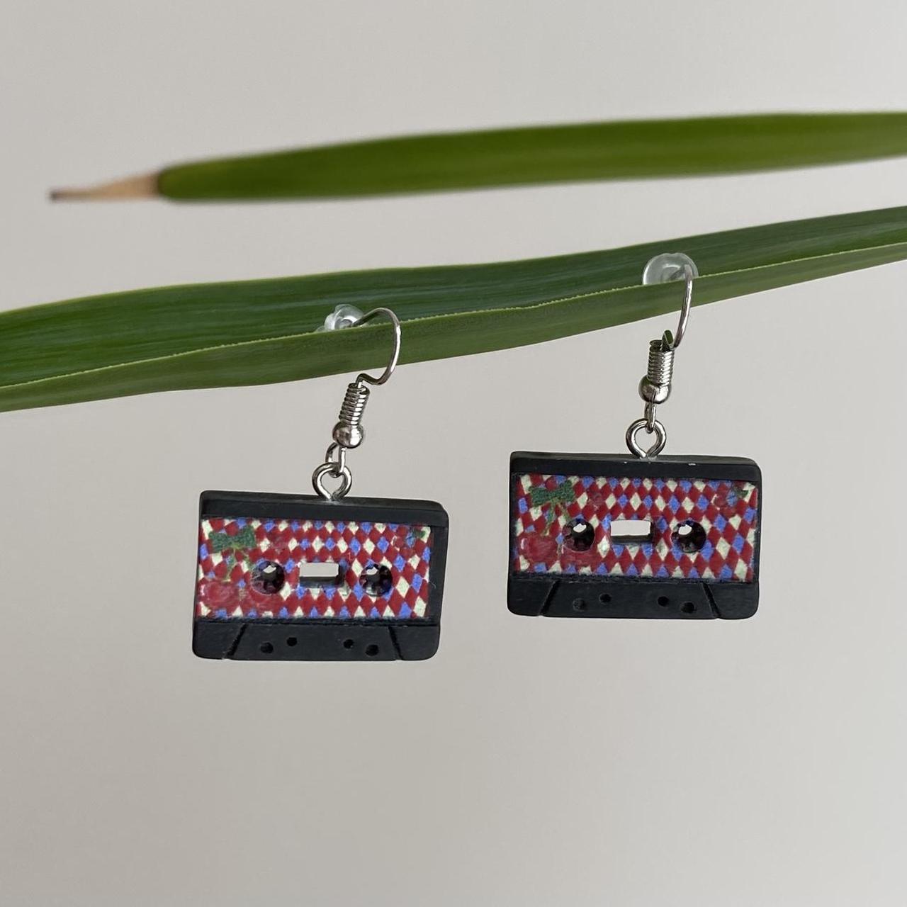 Black Vintage Music Cassette Tape Dangle Earrings - Image 2