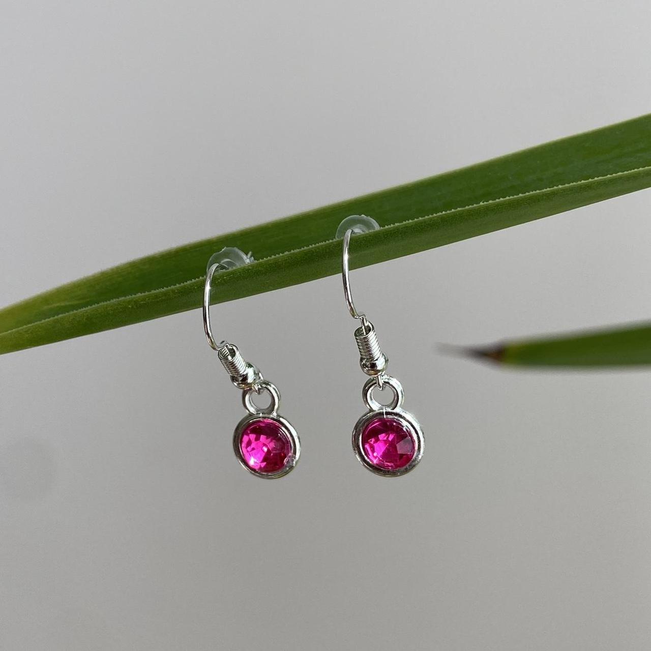 Magenta Pink Gem Dangle Earrings Silver Accents - Image 5