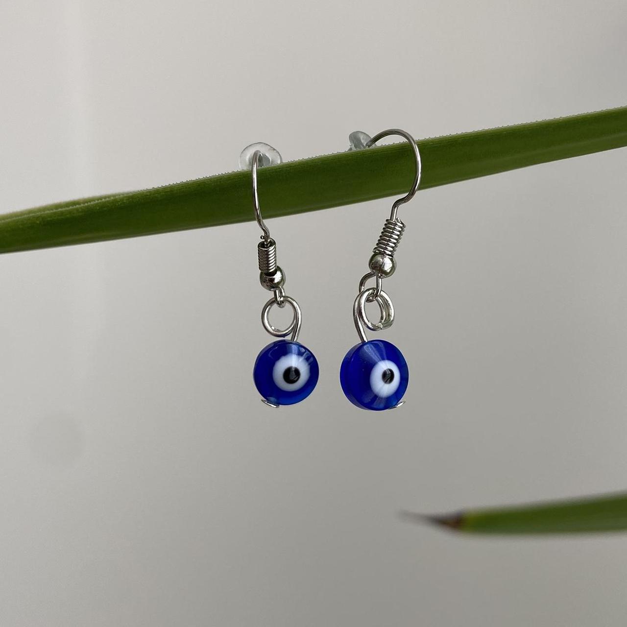 Blue Evil Eye Of Protection Dangle Earrings Silver - Image 4