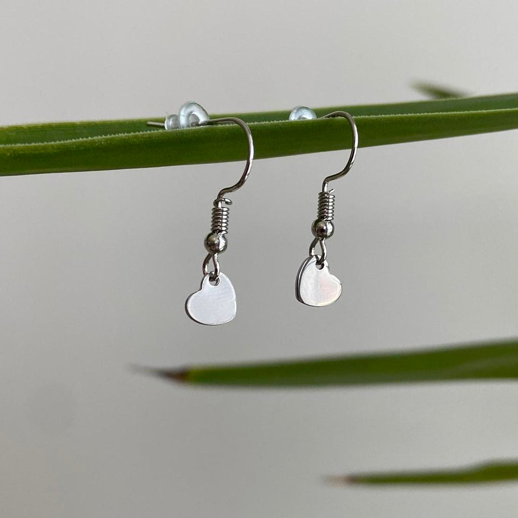 Petite Minimalist Silver Heart Dangle Earrings - Image 2