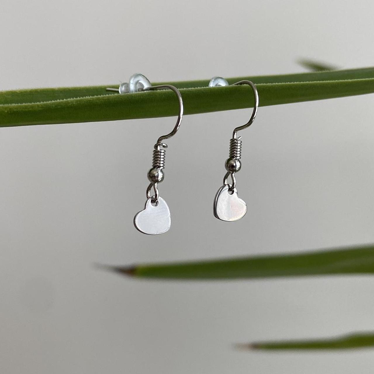 Petite Minimalist Silver Heart Dangle Earrings - Image 2