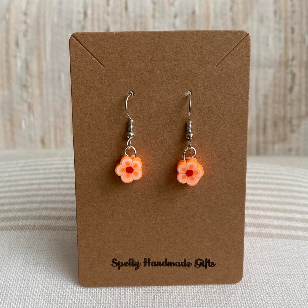 Orange Tropical Flower Polymer Clay Dangle Earrings - Image 4