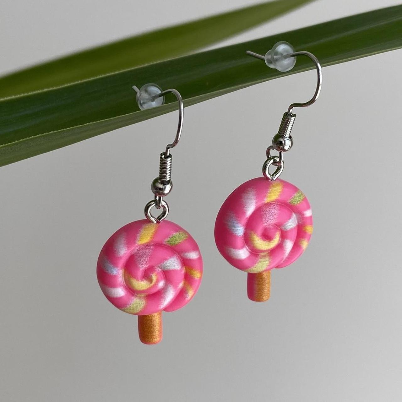 Pink Swirly Lollipop Dangle Earrings With Silver - Image 4