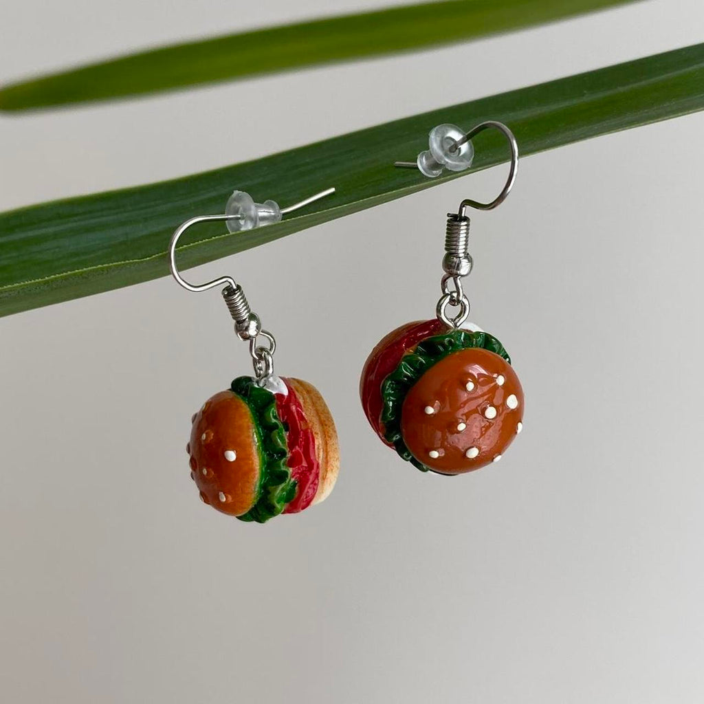 Hamburger Dangle Earrings With Silver Accents