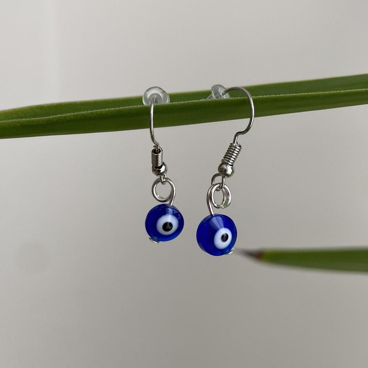 Blue Evil Eye Of Protection Dangle Earrings Silver - Image 2