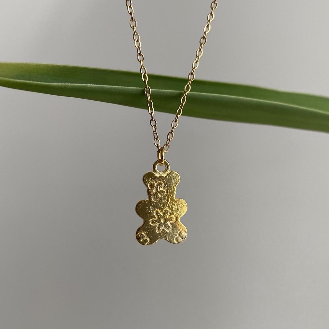Gold Flower Power Teddy Bear Pendant Chain Necklace - Image 3