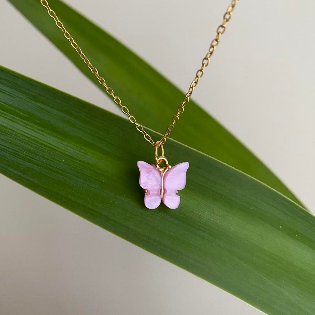 Purple Butterfly Pendant Chain Necklace With Gold - Image 2