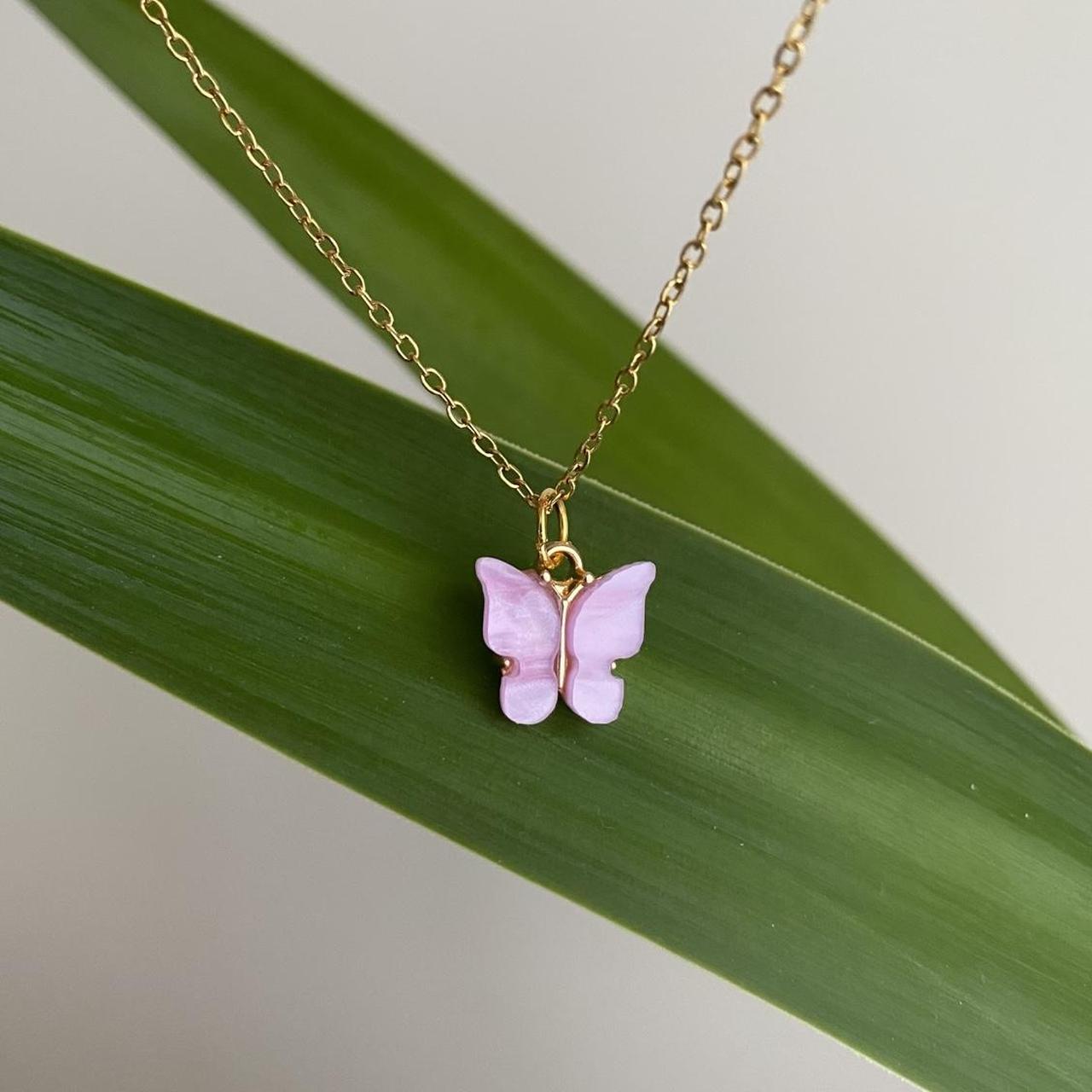 Purple Butterfly Pendant Chain Necklace With Gold - Image 2