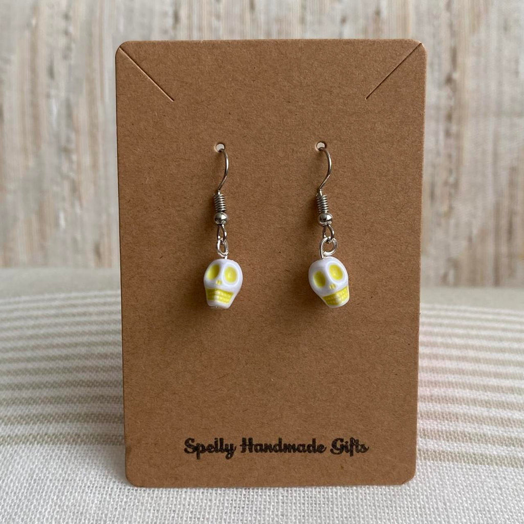 Cinco De Mayo White And Yellow Skull Dangle Earrings - Image 4