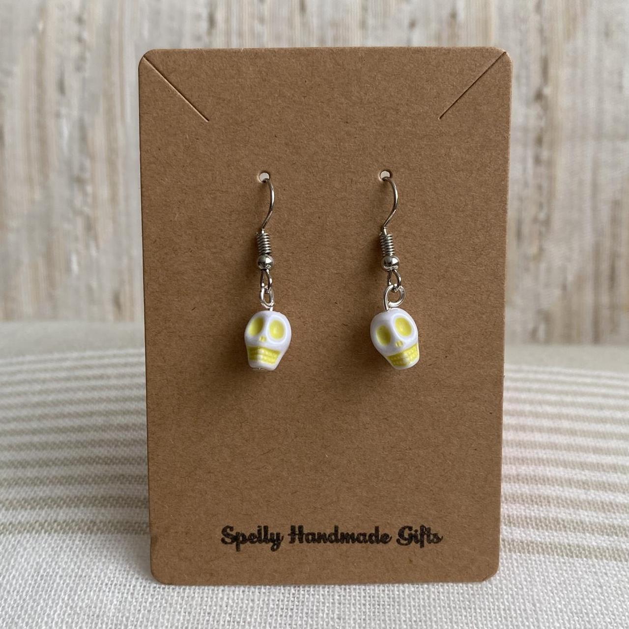 Cinco De Mayo White And Yellow Skull Dangle Earrings - Image 4