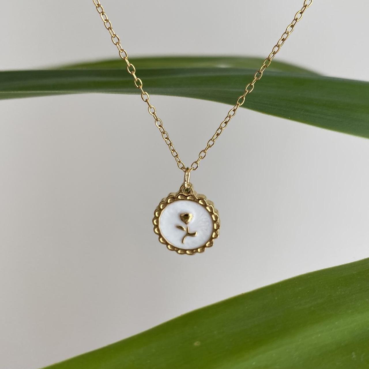 18 Karat Gold Plated White Enamel Vintage Style Rose - Image 4