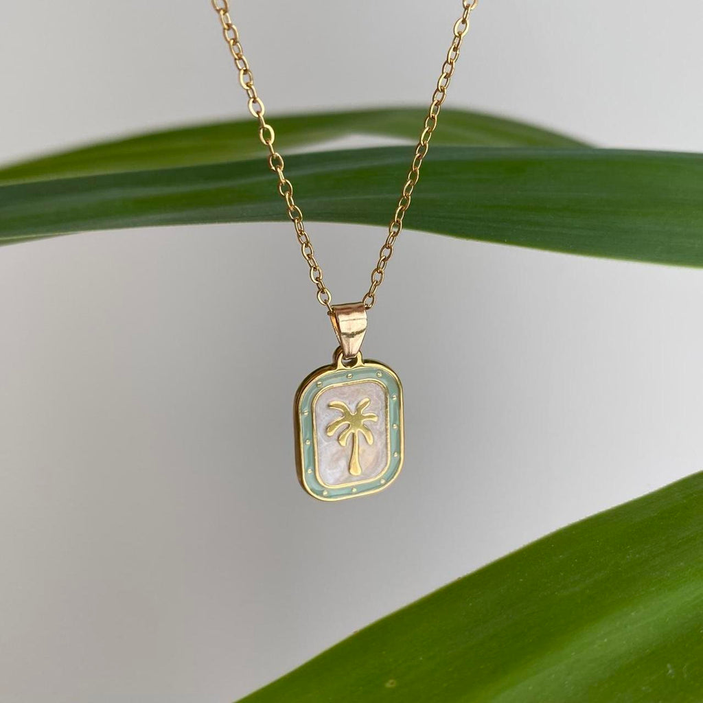 18 Karat Gold Plated Green And White Enamel Tropical - Image 3