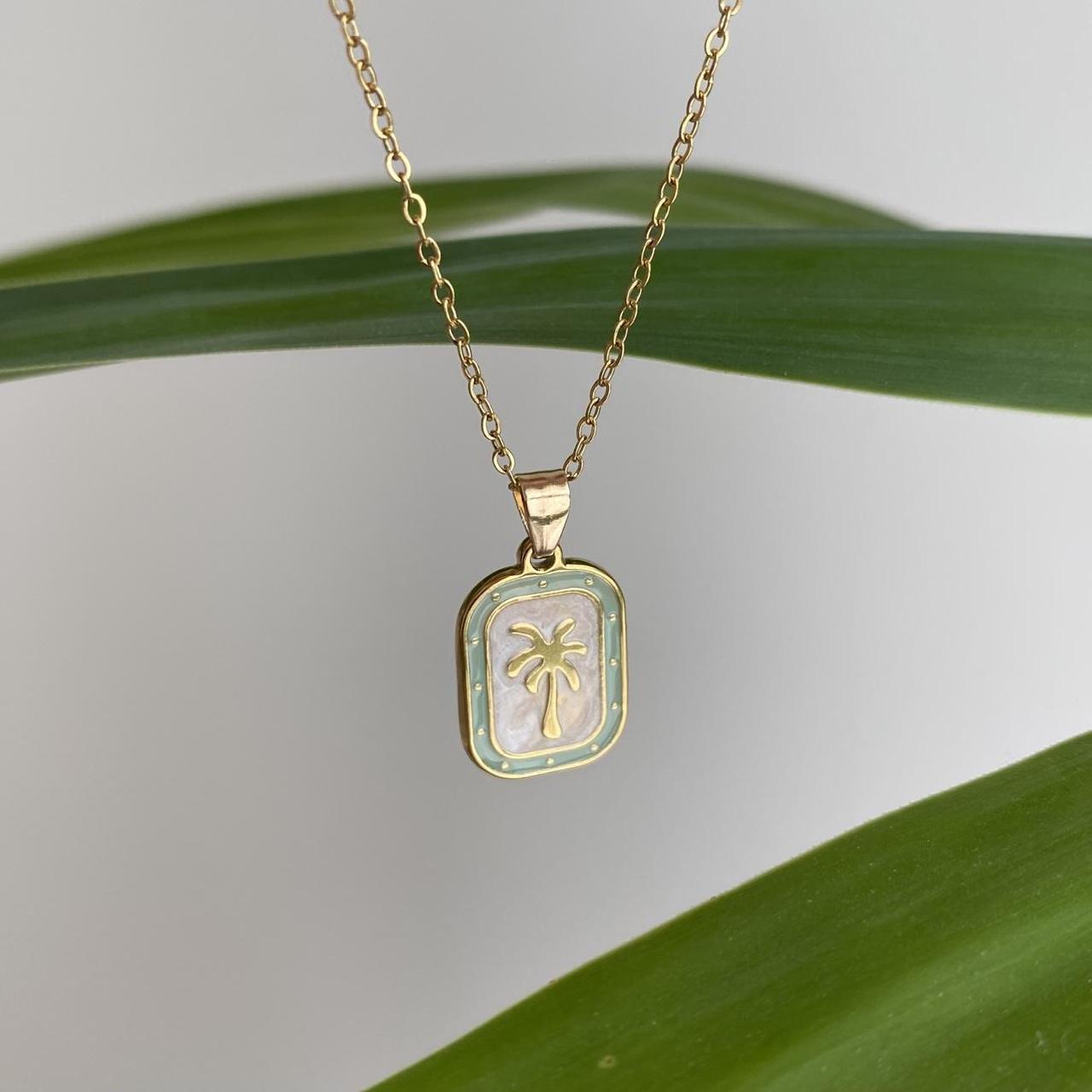 18 Karat Gold Plated Green And White Enamel Tropical - Image 3