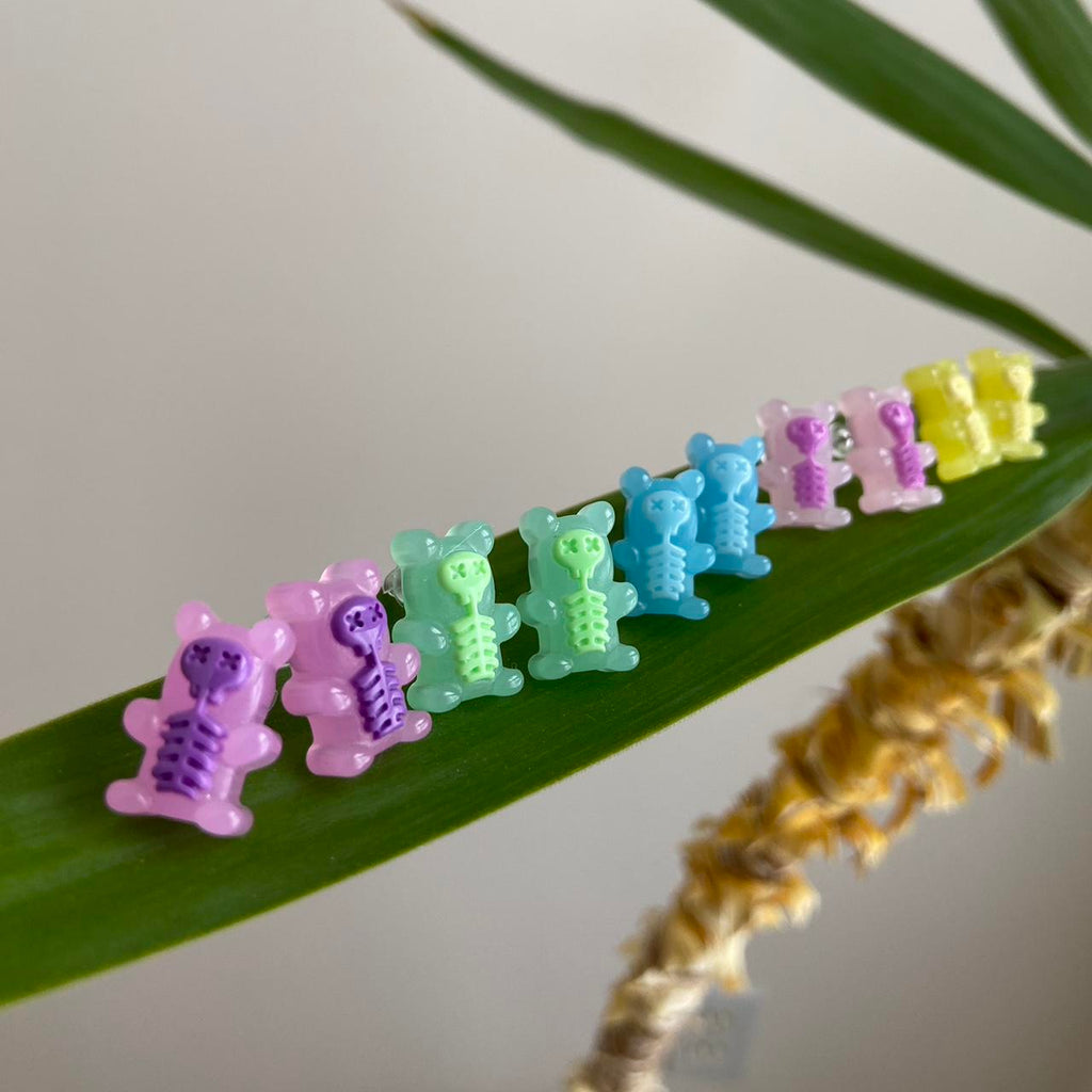 Yellow Skeleton Gummy Bear X Ray Stud Earrings - Image 4