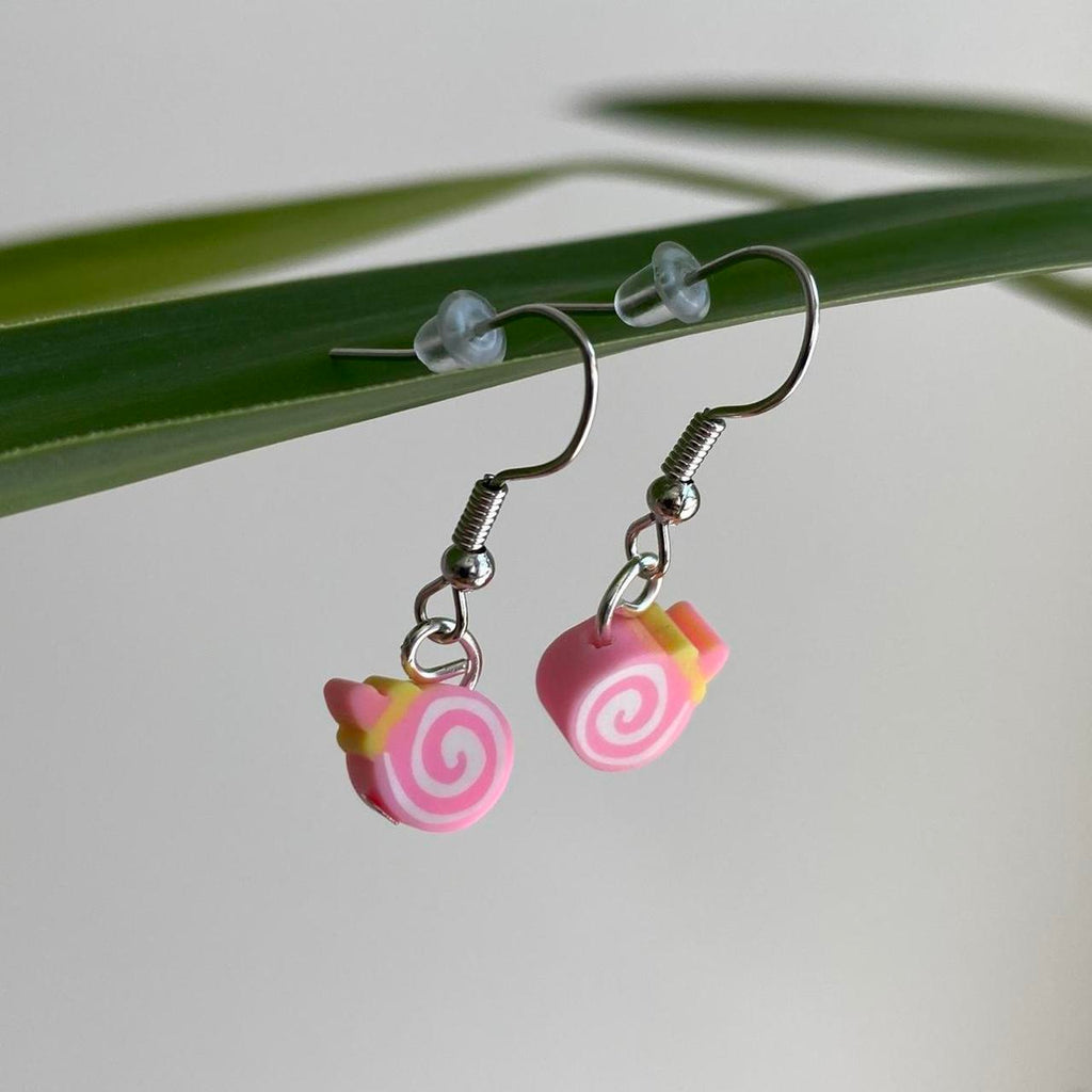 Pink Swirl Candy Disc Polymer Clay Dangle Earrings - Image 2
