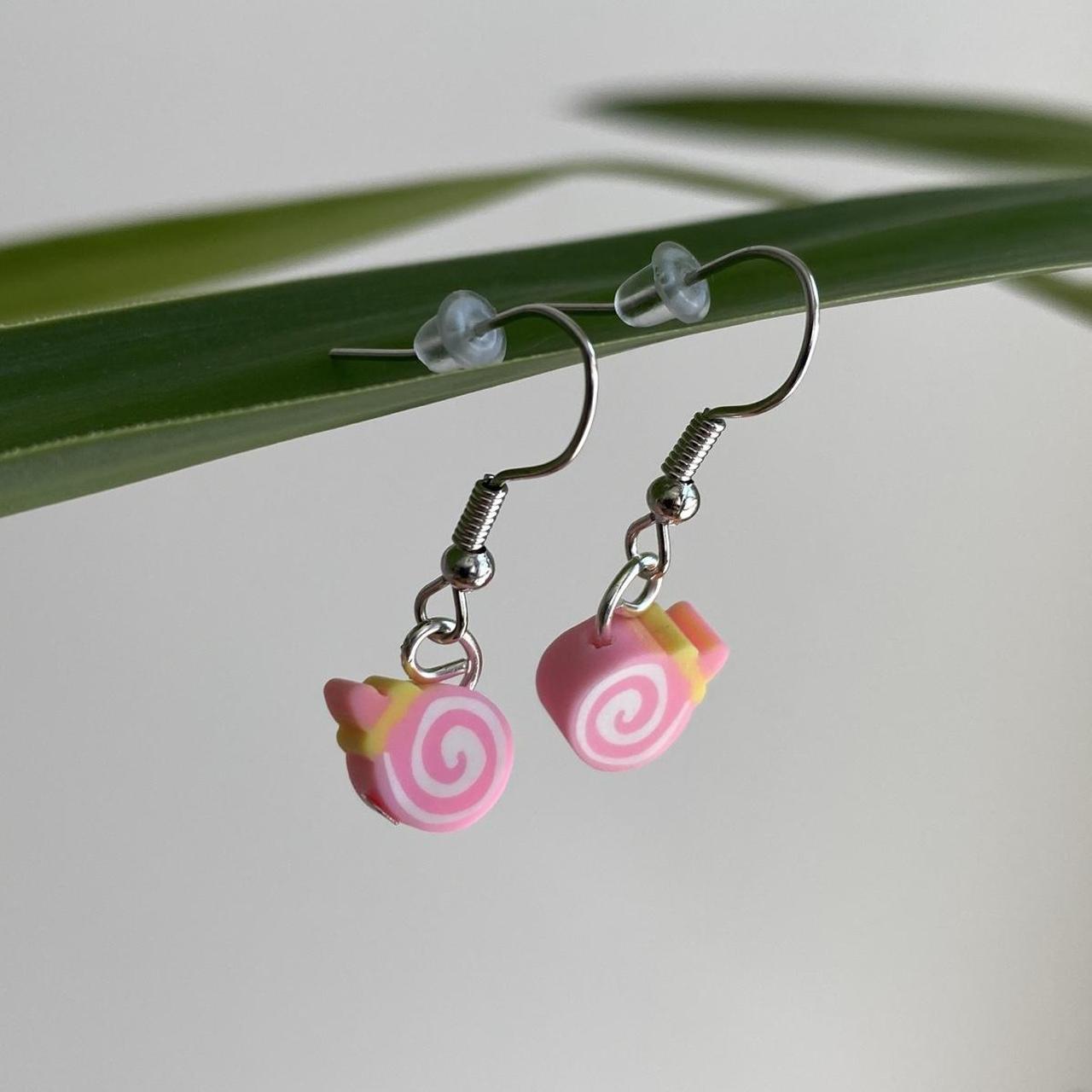 Pink Swirl Candy Disc Polymer Clay Dangle Earrings - Image 2