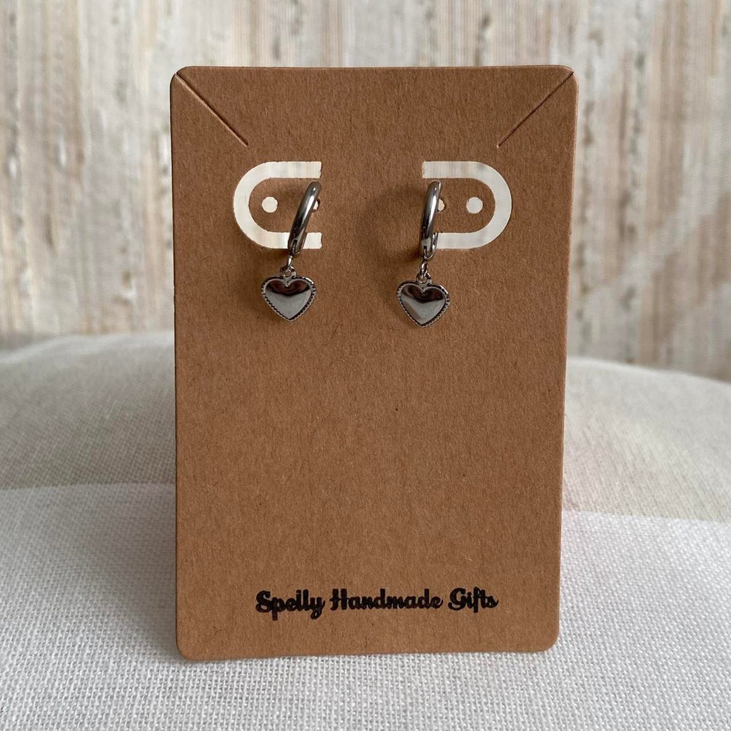 Petite Silver Heart Dangle Hoop Earrings Also - Image 4