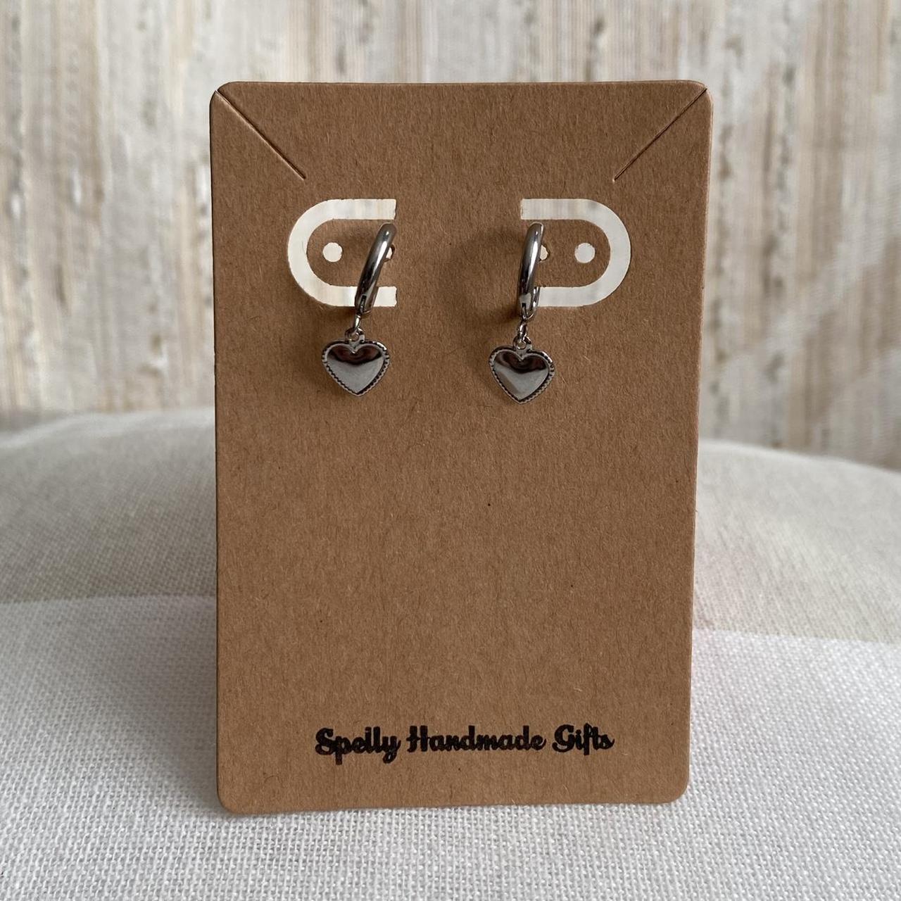 Petite Silver Heart Dangle Hoop Earrings Also - Image 4