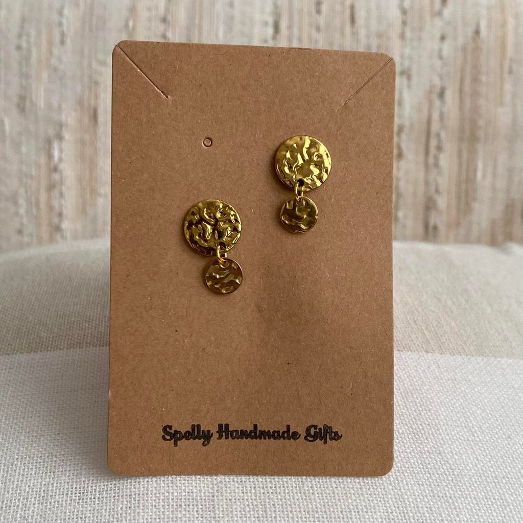Small Hammered Circle Gold Dangle Stud Earrings - Image 5