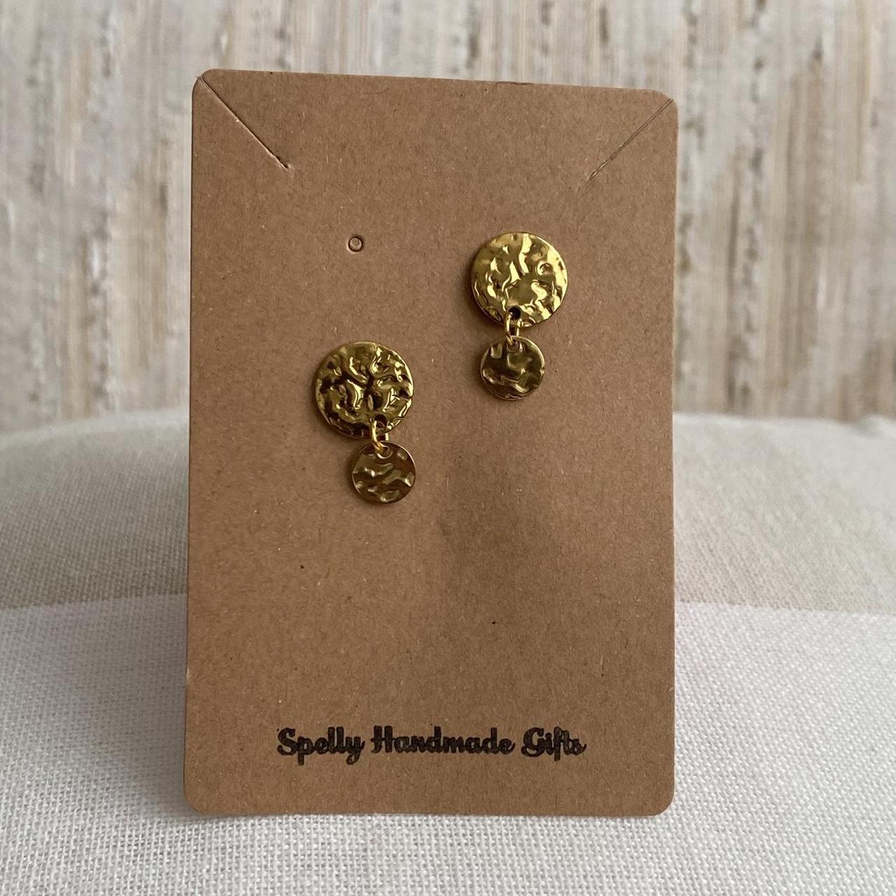 Small Hammered Circle Gold Dangle Stud Earrings - Image 5