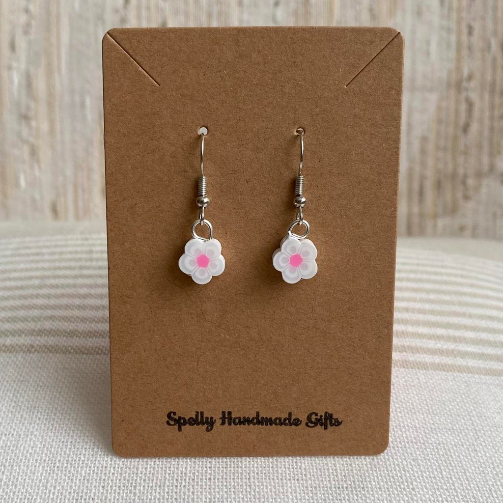White Tropical Flower Polymer Clay Dangle Earrings - Image 4