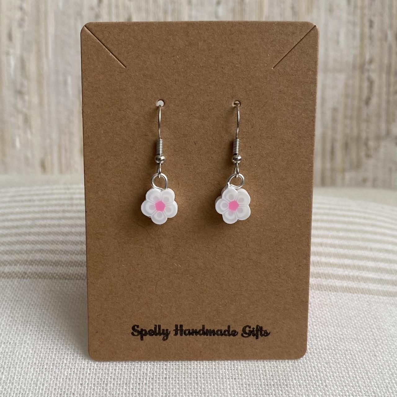 White Tropical Flower Polymer Clay Dangle Earrings - Image 4