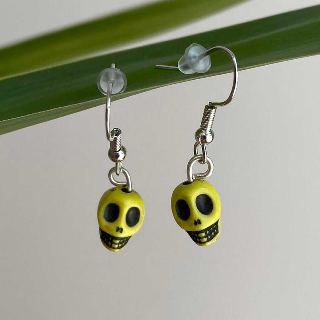 Cinco De Mayo Yellow And Black Skull Dangle Earrings