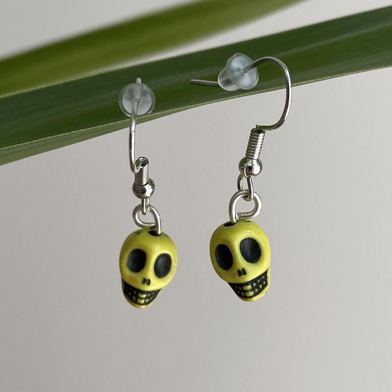 Cinco De Mayo Yellow And Black Skull Dangle Earrings