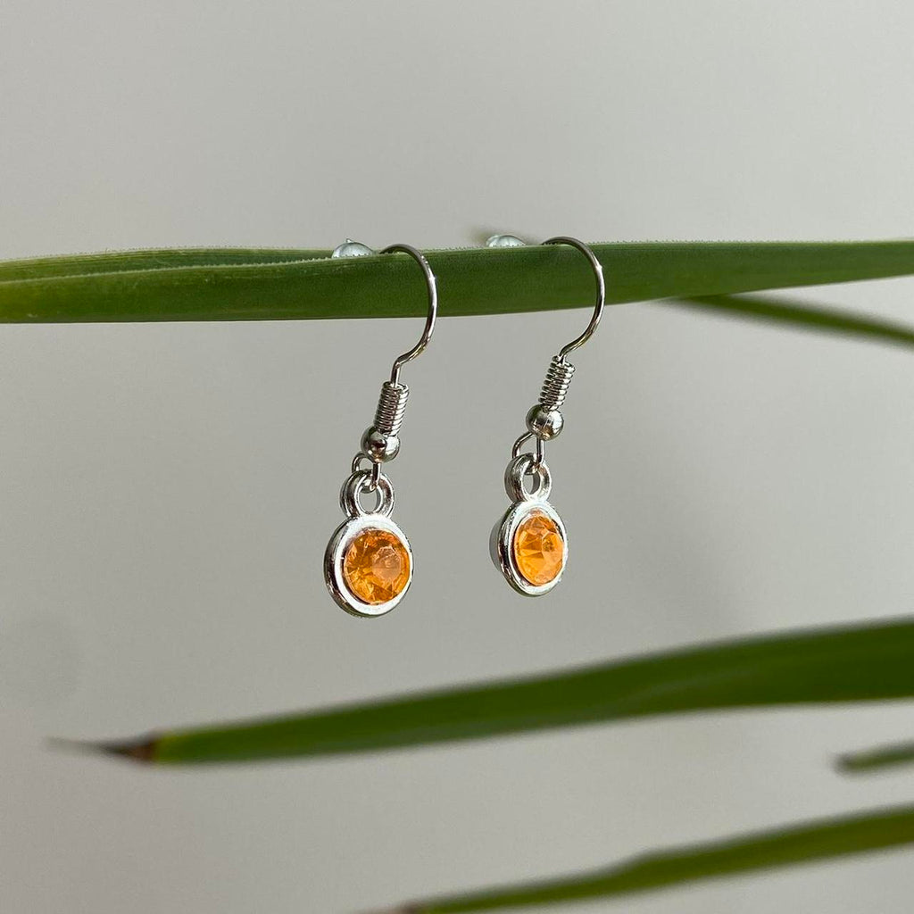 Amber Yellow Gem Dangle Earrings Silver Accents