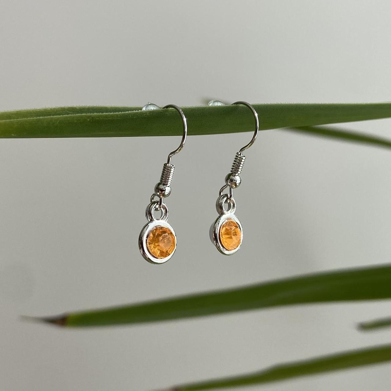 Amber Yellow Gem Dangle Earrings Silver Accents