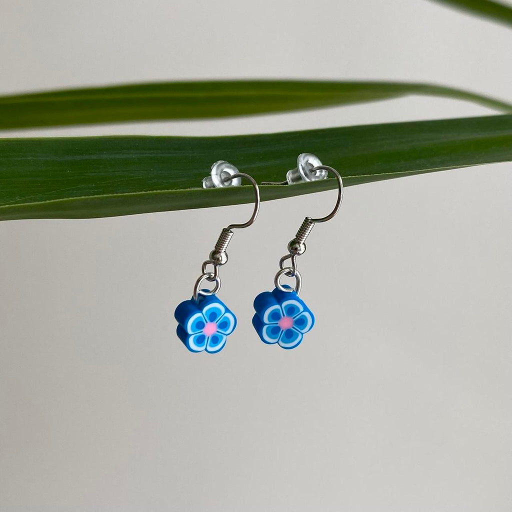 Blue Tropical Flower Polymer Clay Dangle Earrings - Image 2