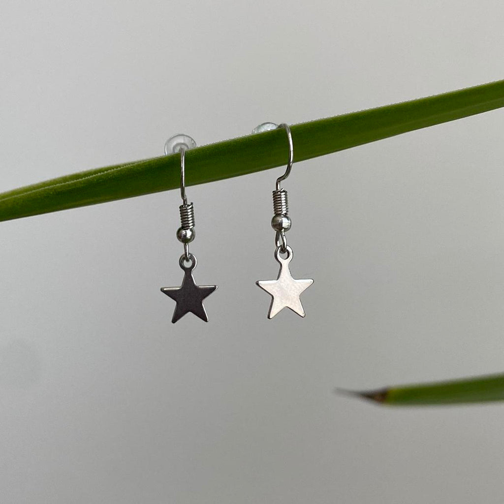 Petite Minimalist Silver Star Dangle Earrings - Image 3