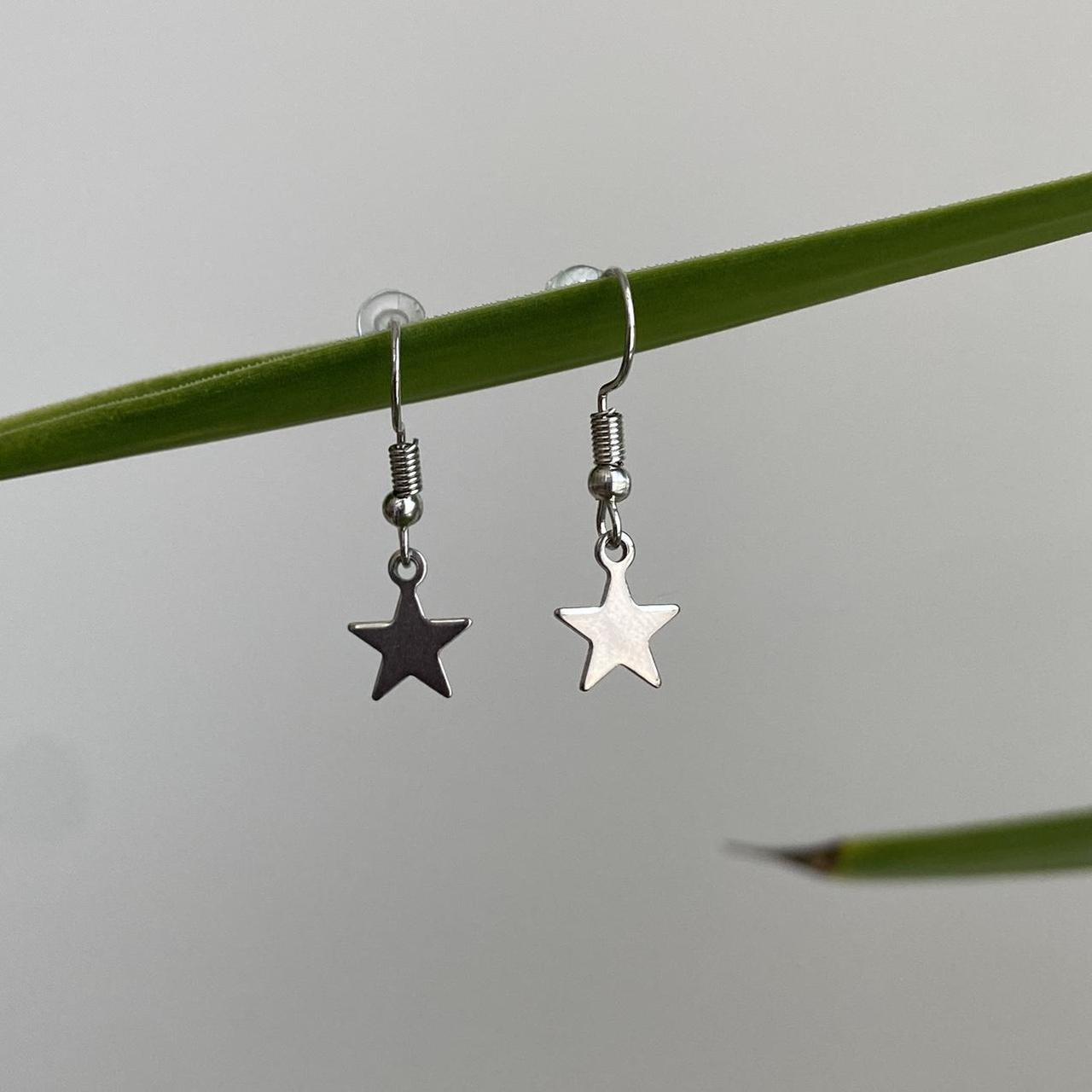 Petite Minimalist Silver Star Dangle Earrings - Image 3