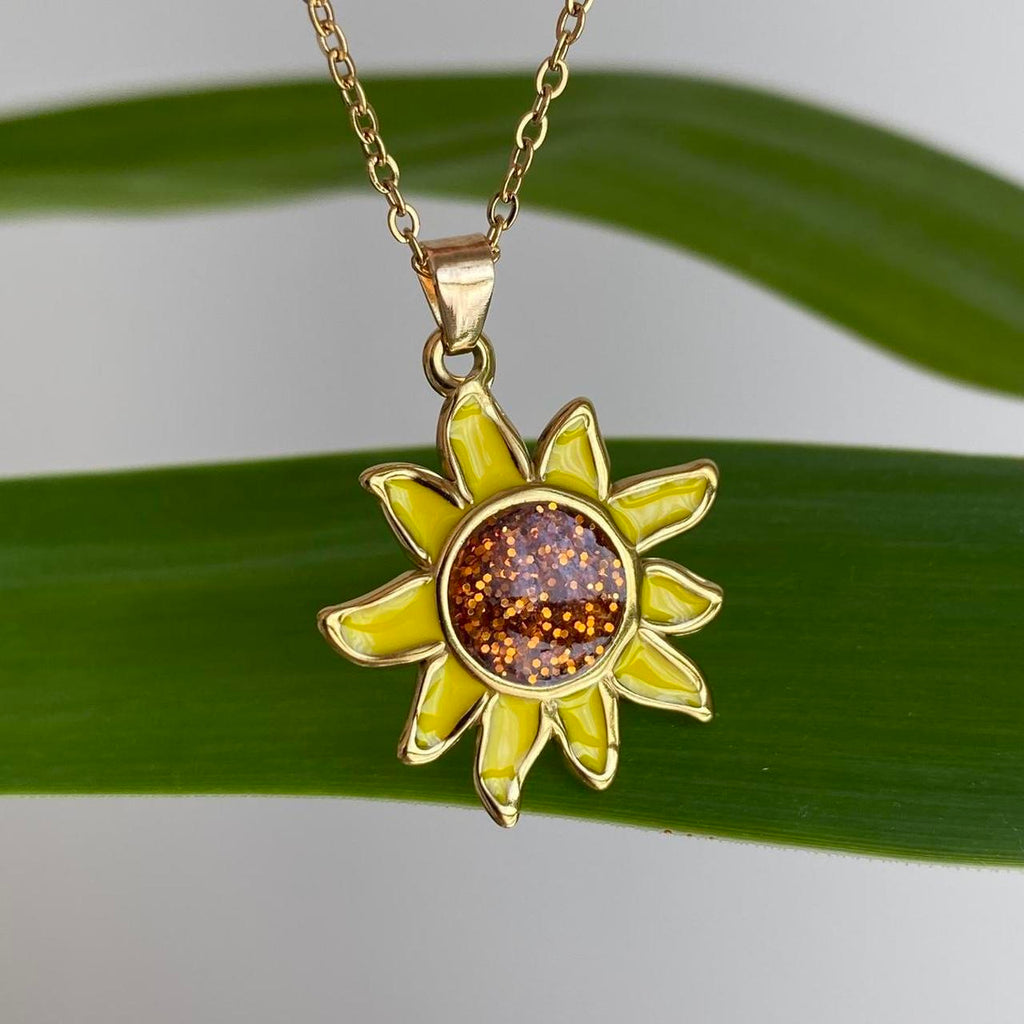 Yellow Sunflower Pendant Chain Necklace With Gold - Image 5