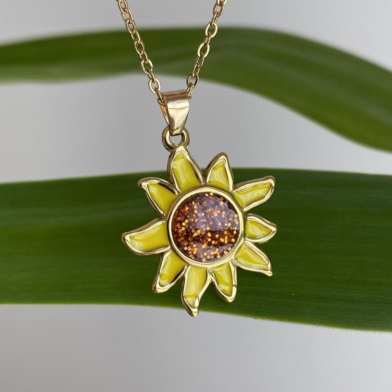 Yellow Sunflower Pendant Chain Necklace With Gold - Image 5