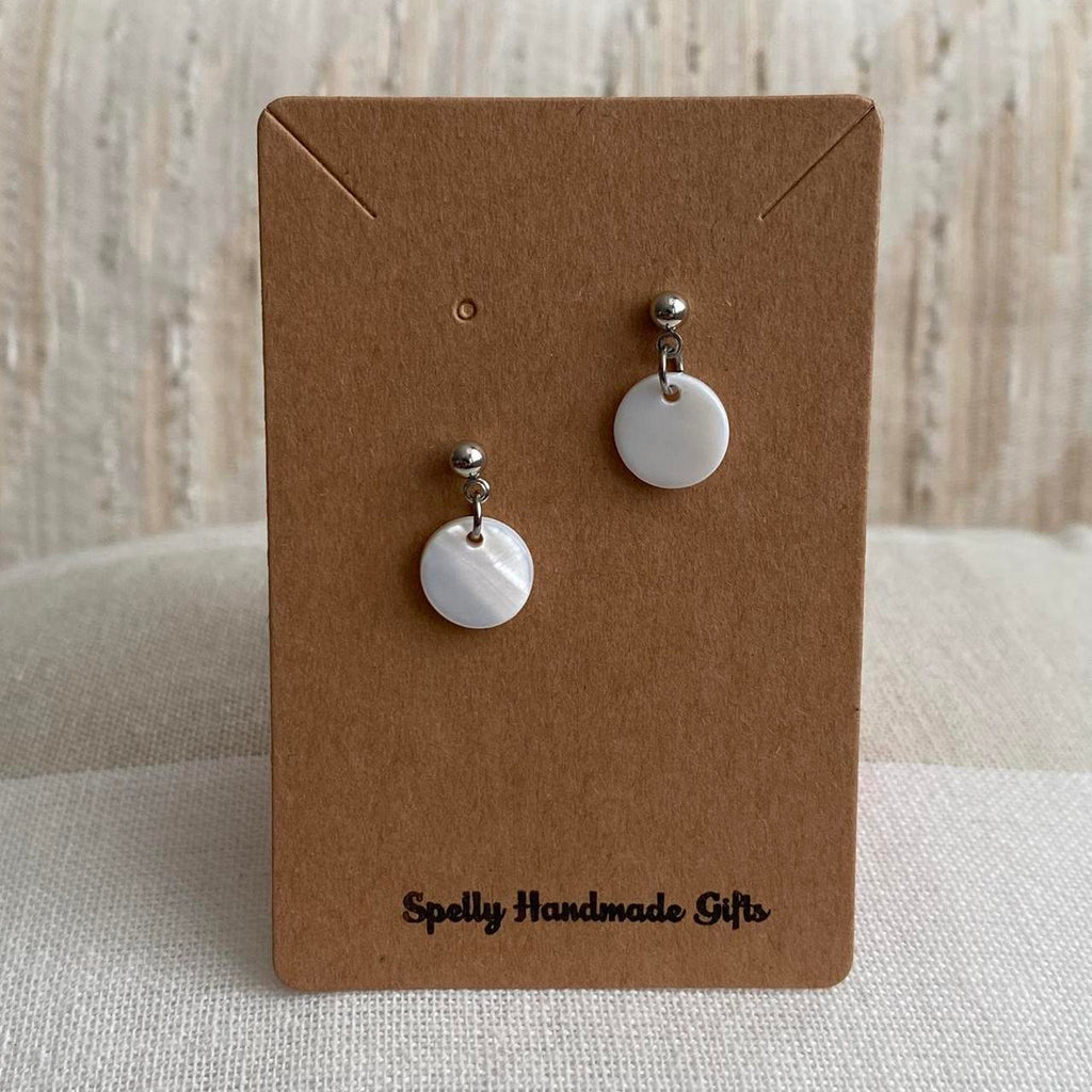 White Circle Shell Silver Dangle Stud Earrings - Image 3