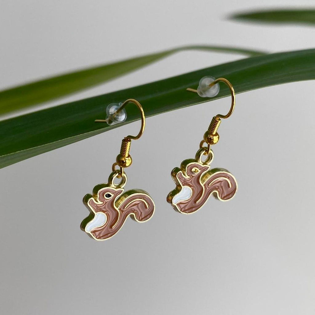 Light Brown Squirrel Enamel Dangle Earrings With - Image 4
