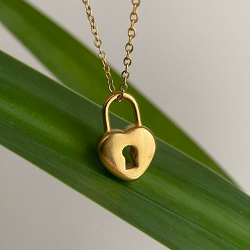 Gold Heart Padlock Key Hole Pendant Chain Necklace