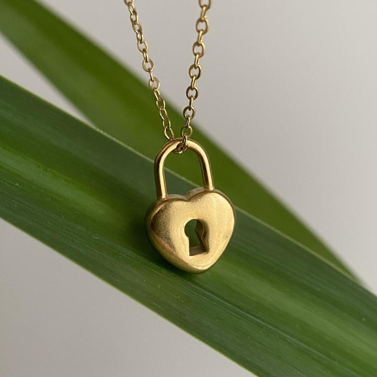 Gold Heart Padlock Key Hole Pendant Chain Necklace