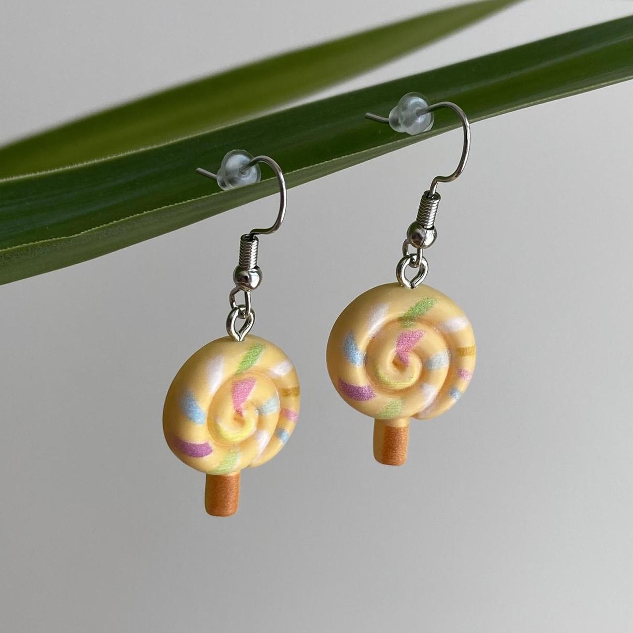 Orange Swirly Lollipop Dangle Earrings With Silver - Image 3